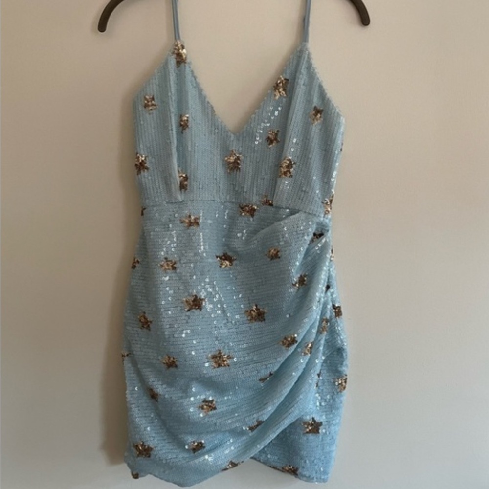 Superdown Light Blue Sequin Mini Dress